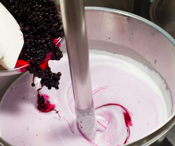 Ice cream preparation with different tools, ingredients, and machines
